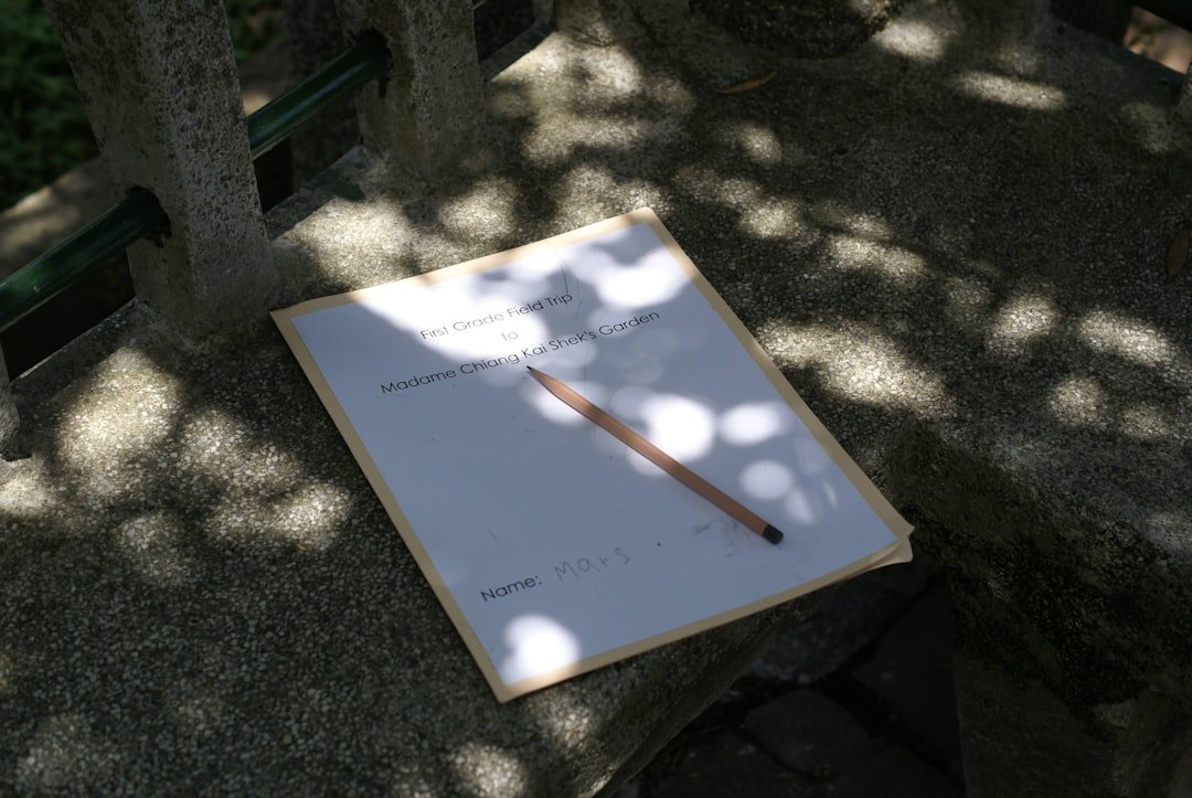 white and blue book on gray concrete floor